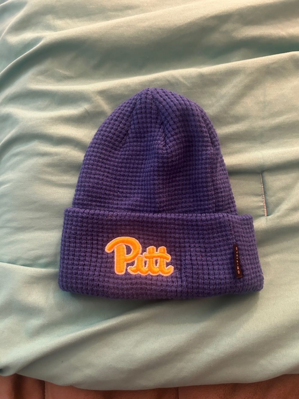 Pitt Waffle Knit Beanie - Purple with Gold Logo